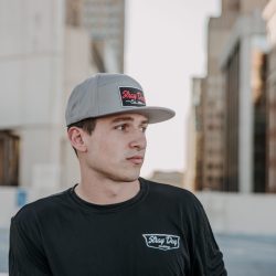 7 Panel hat – Grey with black and red logo(3)