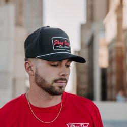 Rope hat – Black with black and red logo(1)
